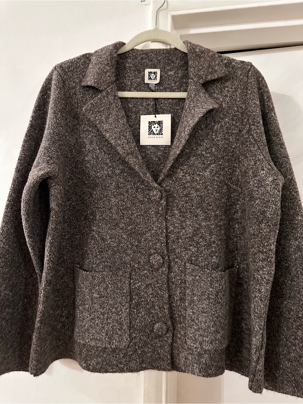 Anne Klein Marled Brown Knit Blazer Jacket